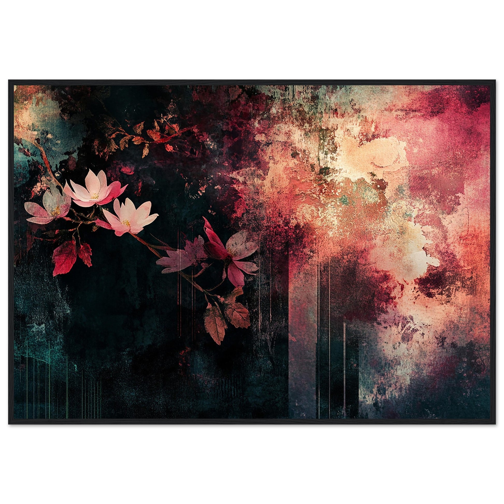 Abstract Floral Mixed Media Black Wood Framed Art Print