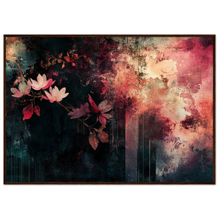 Abstract Floral Mixed Media Dark Wood Framed Art Print