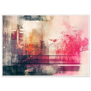Abstract Floral Mixed Media in Vibrant Pink and Orange White Wood Framed Art Print