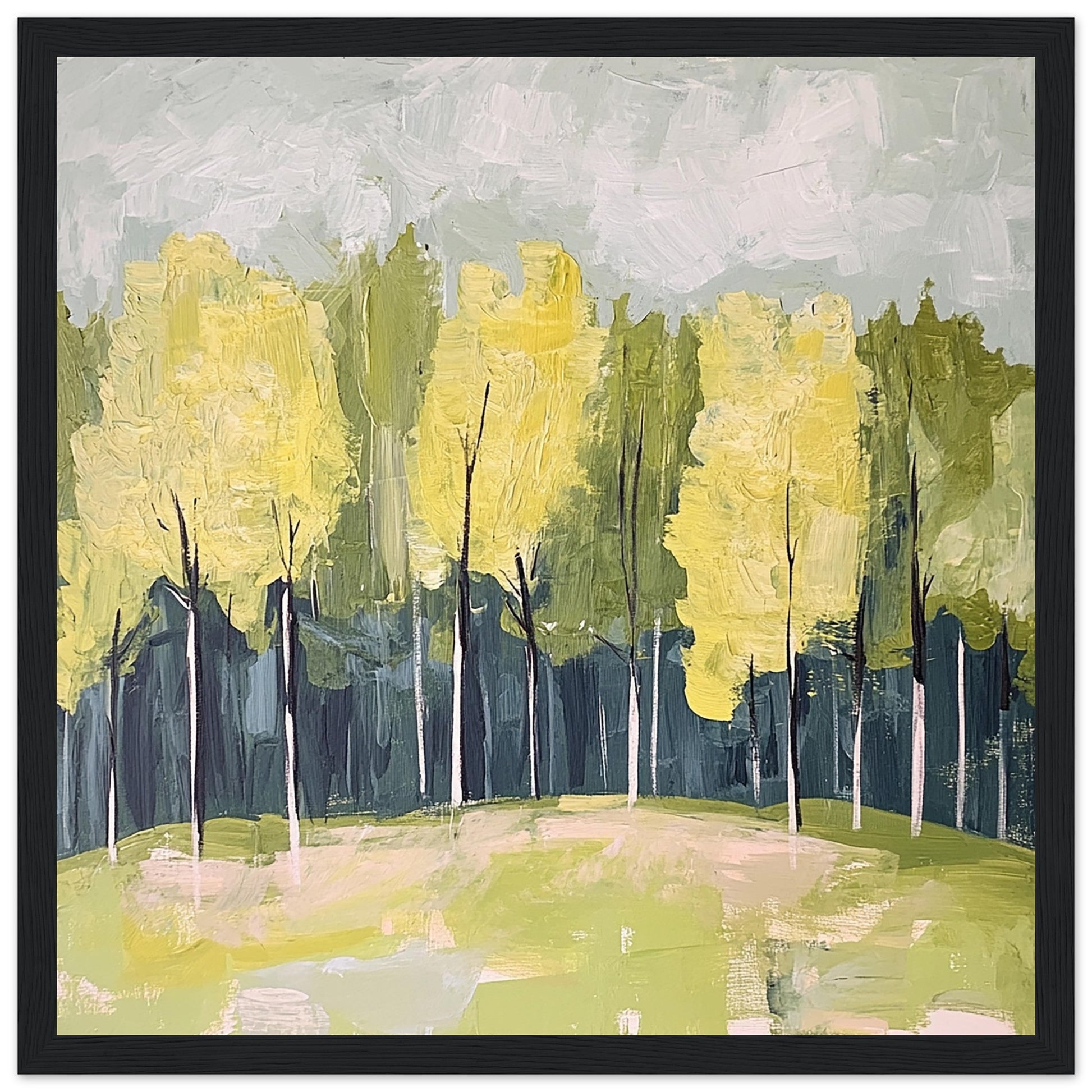 Abstract Forest of Serene Tall Trees Black Wood Frame Art Print