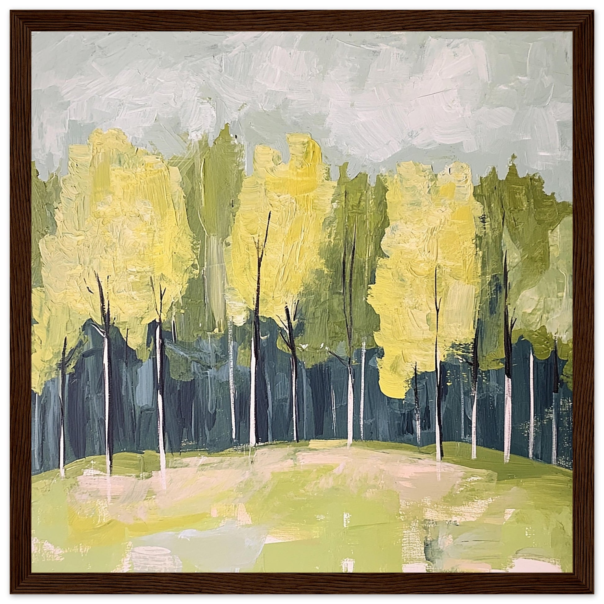 Abstract Forest of Serene Tall Trees Dark Wood Frame Art Print