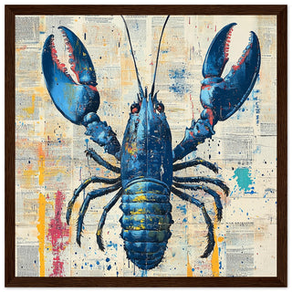 Abstract Lobster Over Vintage Text - A Splash of Colour and Creativity Art Print Dark Wood Frame