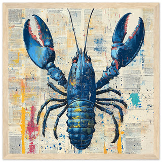 Abstract Lobster Over Vintage Text - A Splash of Colour and Creativity Art Print Light Wood Frame