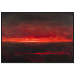 Abstract Red Sunset Seascape Art Print Black Frame