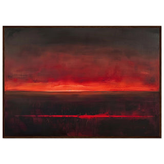 Abstract Red Sunset Seascape Art Print Dark Wood Frame