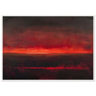 Abstract Red Sunset Seascape Art Print White Frame