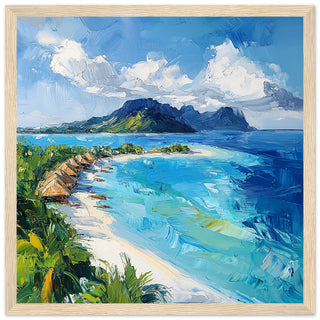 Bird's Eye View of Bora Bora Art Print Light Wood Frame