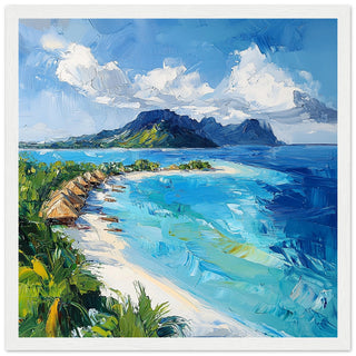 Bird's Eye View of Bora Bora Art Print White Frame