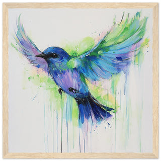 Bluebird in Flight - A Symphony of Colours Art Print Light Wood Frame