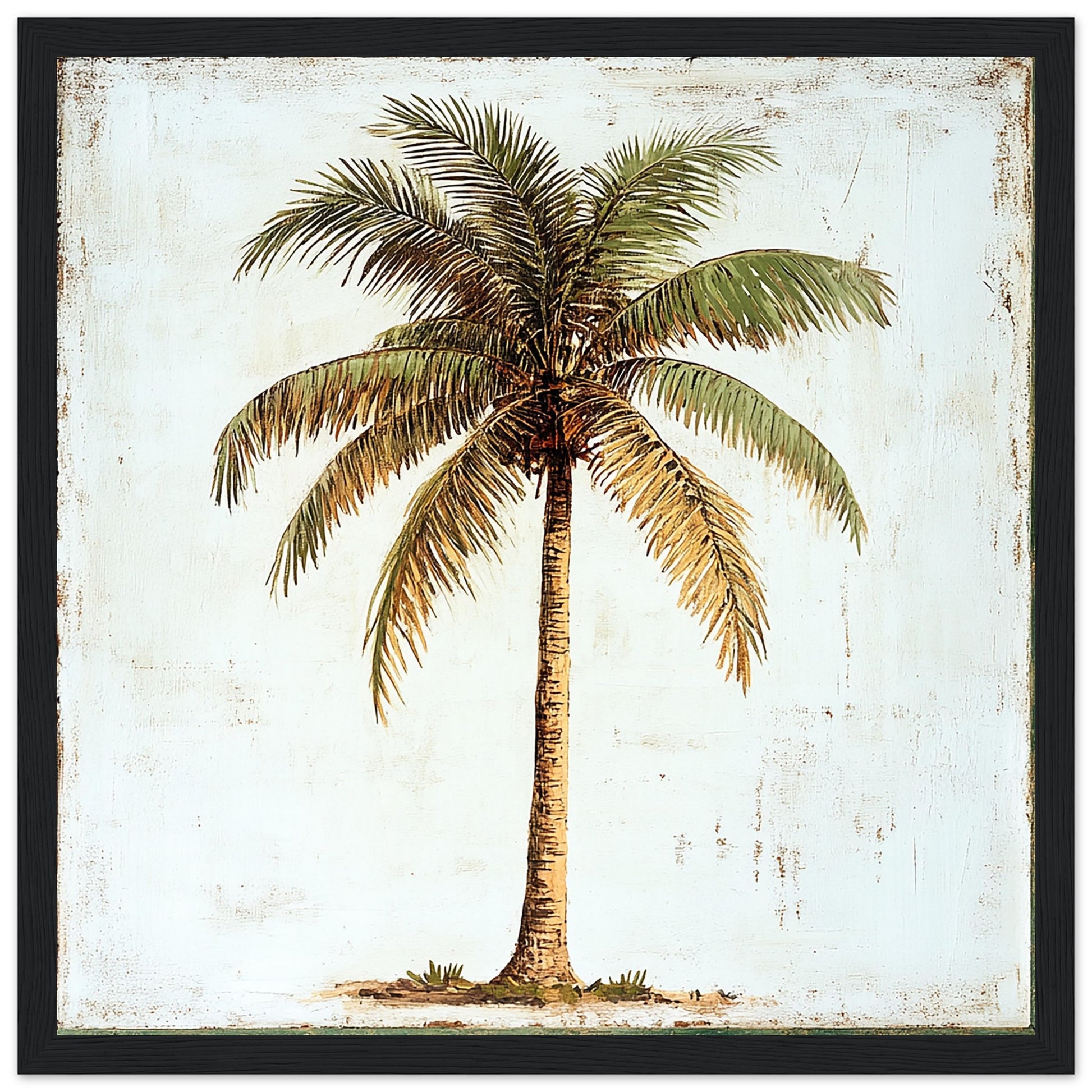 Classic Palm Tree Print in Antique Style Black Frame Art Print