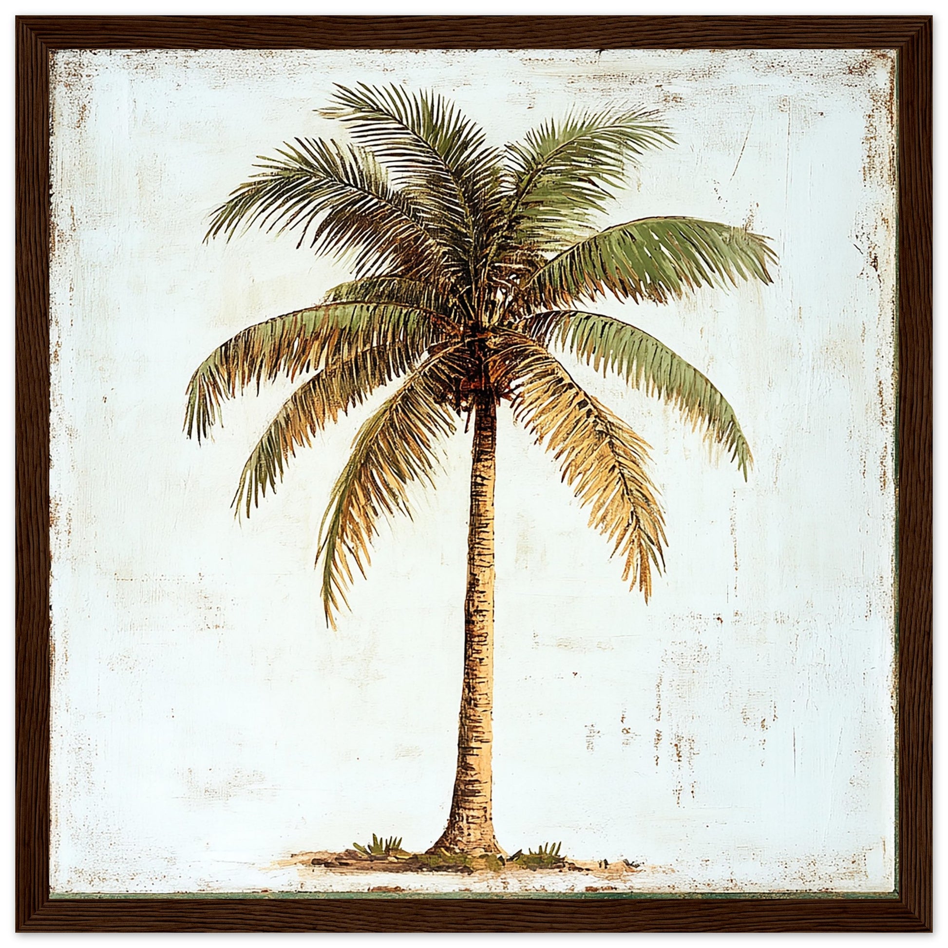 Classic Palm Tree Print in Antique Style Dark Wood Frame Art Print