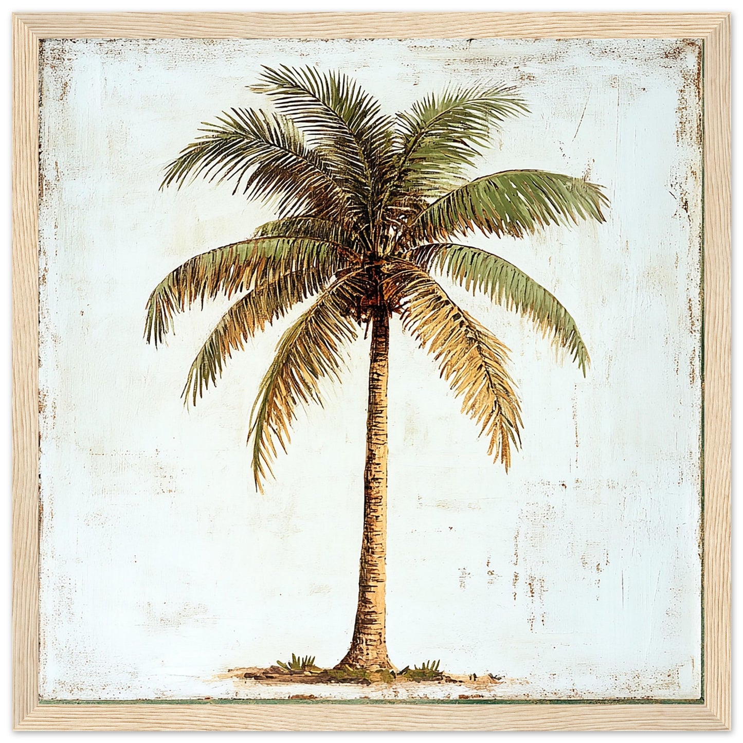 Classic Palm Tree Print in Antique Style Light Wood Frame Art Print