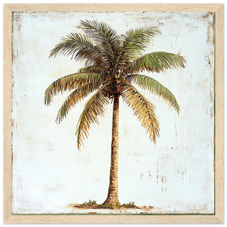 Classic Palm Tree Print in Antique Style Light Wood Frame Art Print