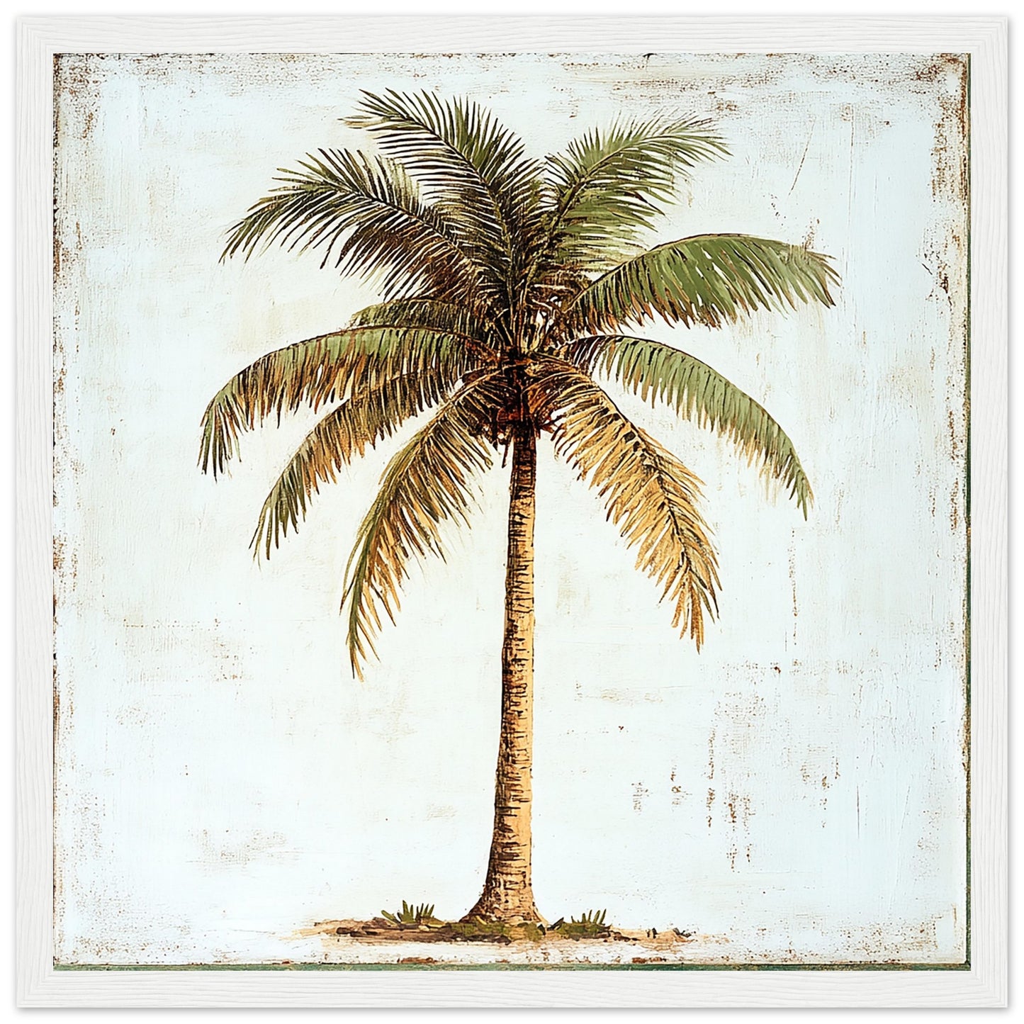 Classic Palm Tree Print in Antique Style White Wood Frame Art Print