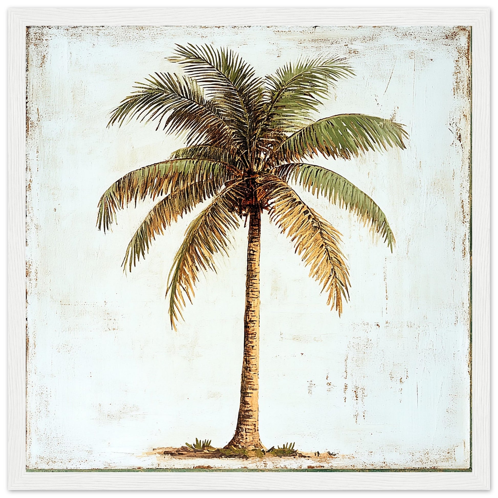 Classic Palm Tree Print in Antique Style White Wood Frame Art Print