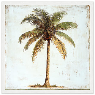 Classic Palm Tree Print in Antique Style White Wood Frame Art Print