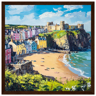 Coastal Charm of Tenby, Wales Art Print Dark Wood Frame