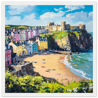 Coastal Charm of Tenby, Wales Art Print White Frame