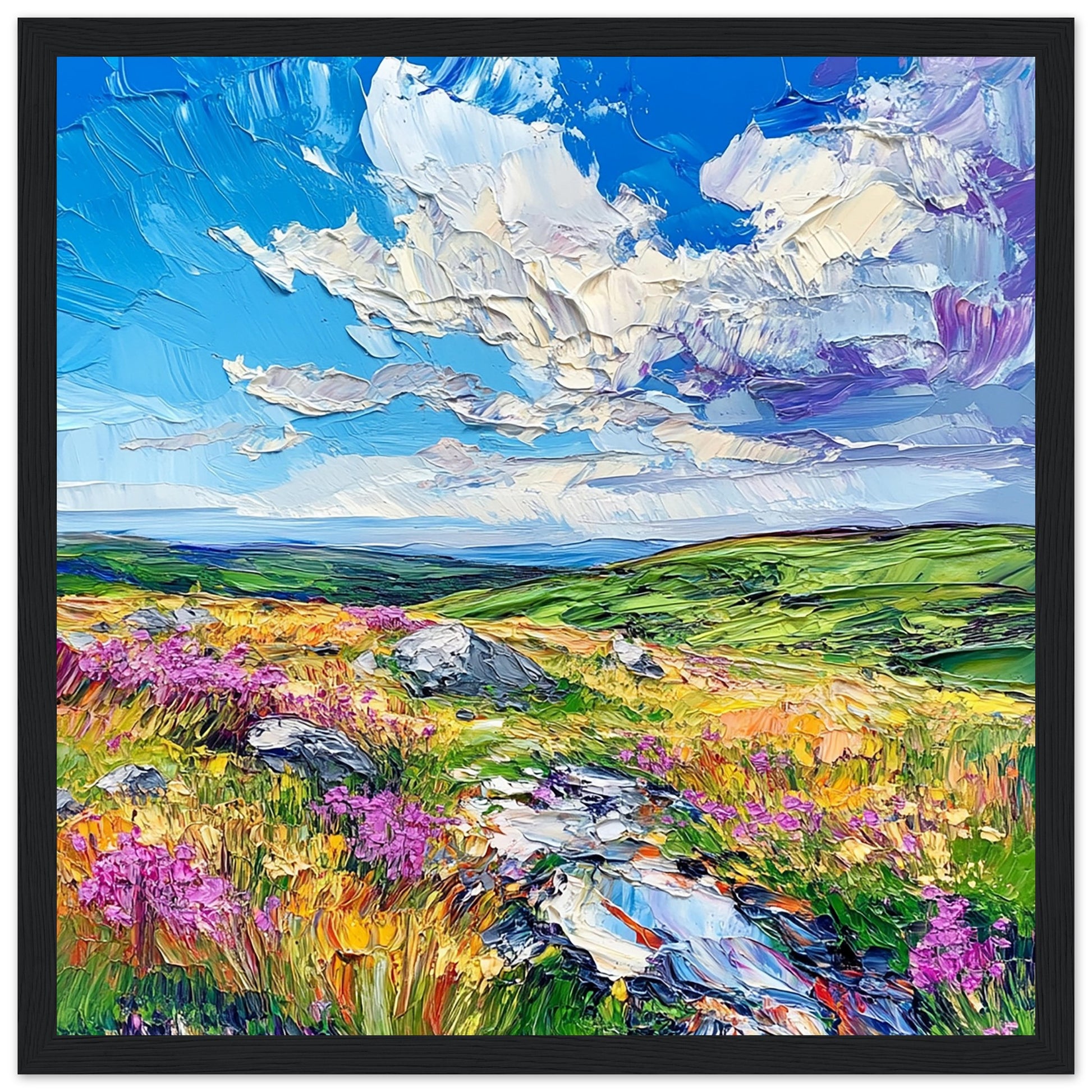 Colourful Dartmoor National Park in Summer Art Print Black Frame
