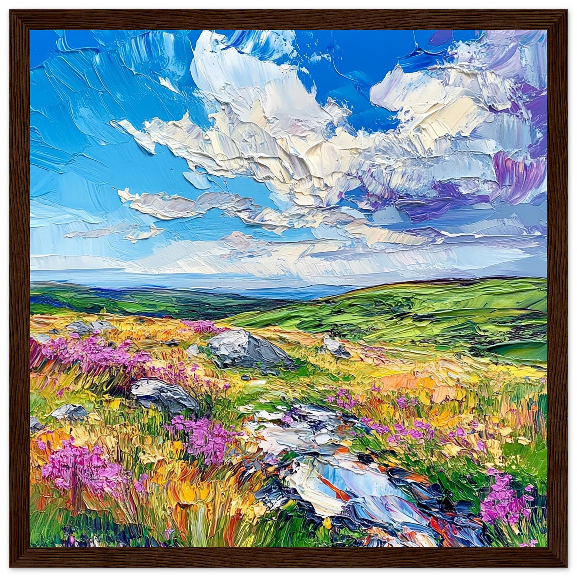 Colourful Dartmoor National Park in Summer Art Print Dark Wood Frame