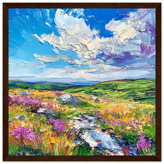 Colourful Dartmoor National Park in Summer Art Print Dark Wood Frame