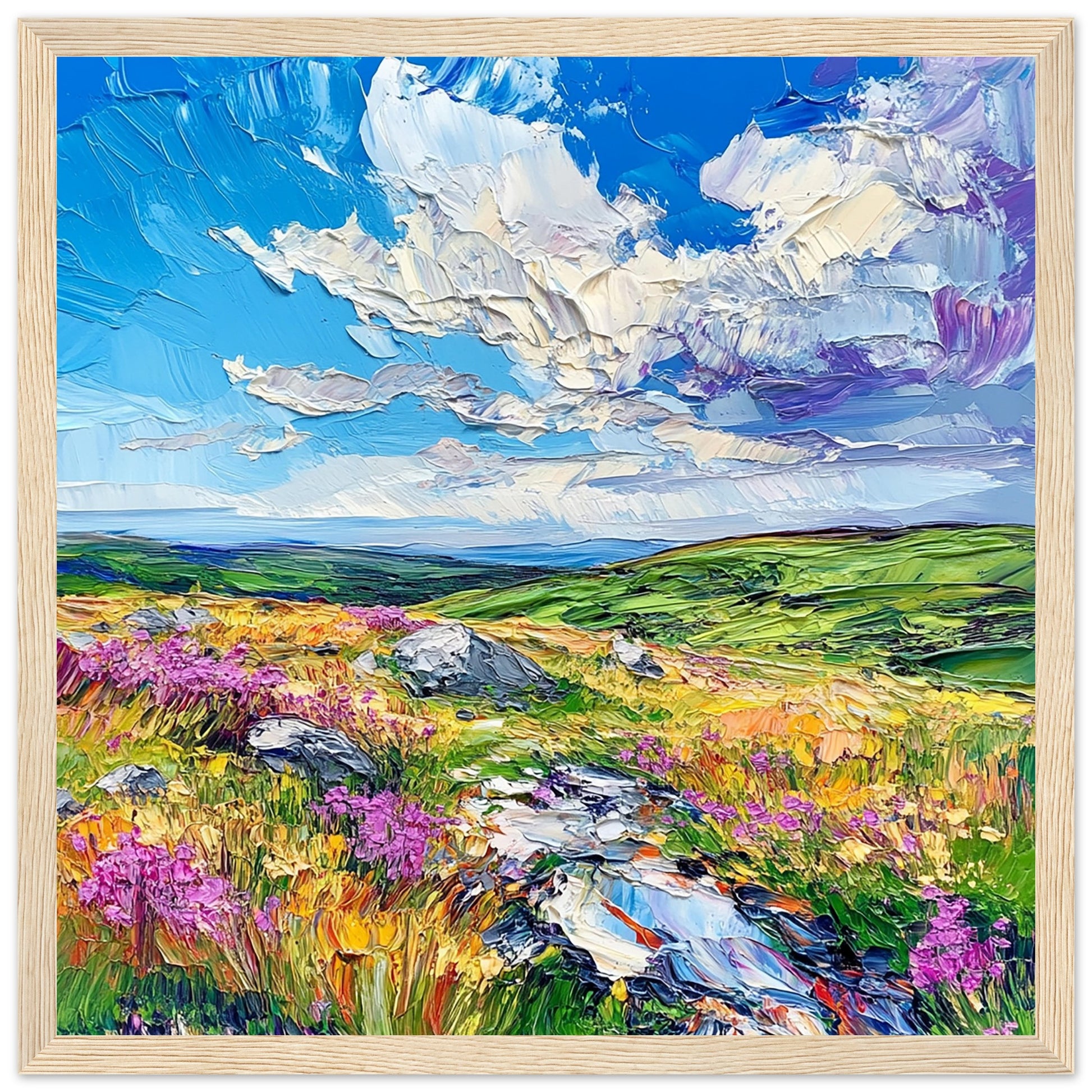 Colourful Dartmoor National Park in Summer Art Print Light Wood Frame