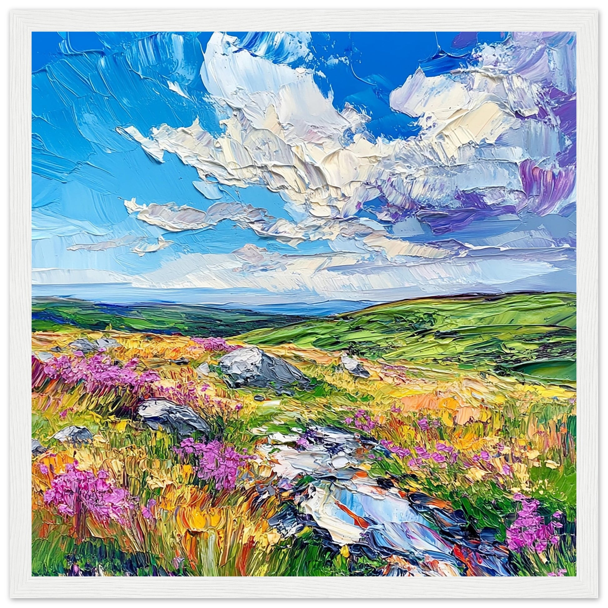 Colourful Dartmoor National Park in Summer Art Print White Frame