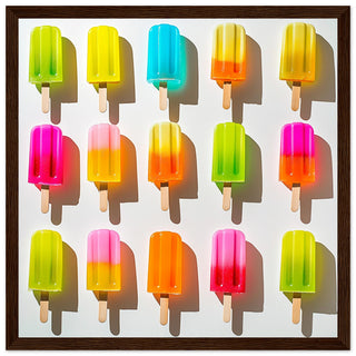 Colourful Popsicle Art in Bright Bold Tones Art Print Dark Wood Frame