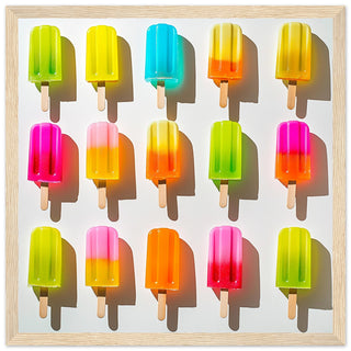 Colourful Popsicle Art in Bright Bold Tones Art Print Light Wood Frame