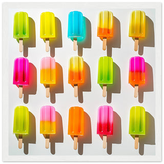 Colourful Popsicle Art in Bright Bold Tones Art Print White Frame