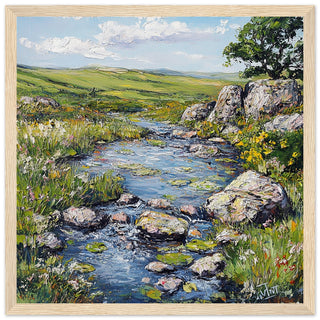 Dartmoor National Park in Summer Art Print Light Wood Frame