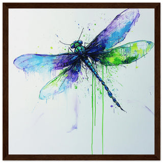 Dragonfly in Flight - Abstract Nature Art Print Dark Wood Frame
