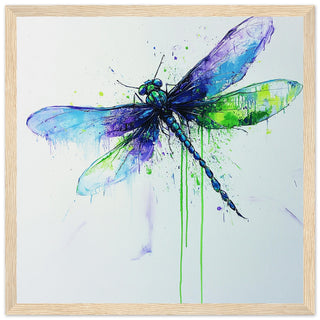 Dragonfly in Flight - Abstract Nature Art Print Light Wood Frame