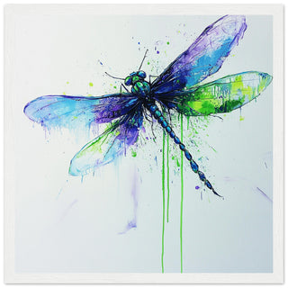 Dragonfly in Flight - Abstract Nature Art Print White Frame