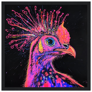 Electrifying Neon Guinea Fowl Art Print Black Frame