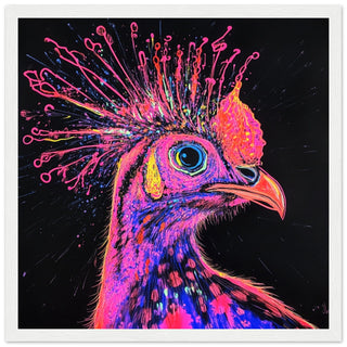 Electrifying Neon Guinea Fowl Art Print White Frame