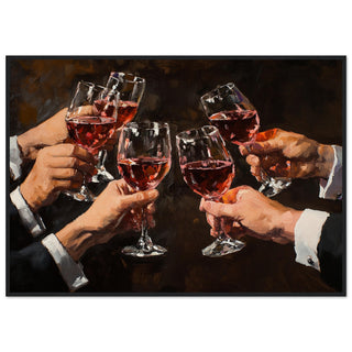 Elegant Celebration of Wine in Vibrant Brushstrokes Art Print Black Frame