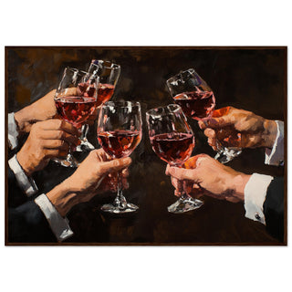 Elegant Celebration of Wine in Vibrant Brushstrokes Art Print Dark Wood Frame