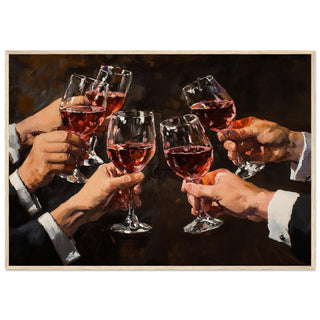 Elegant Celebration of Wine in Vibrant Brushstrokes Art Print Light Wood Frame