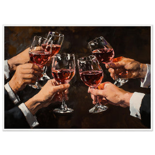 Elegant Celebration of Wine in Vibrant Brushstrokes Art Print White Frame