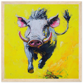 Energised Warthog Art Print Light Wood Frame
