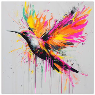 Explosive Neon Hummingbird In Flight Art Print