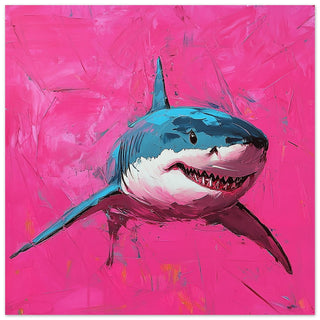 Great White Shark in Vibrant Pink Oil Painting Art Print