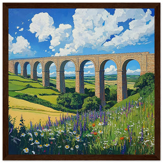 Harringworth Viaduct on a Beautiful Summer’s Day Large Art Print Dark Wood Frame