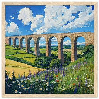 Harringworth Viaduct on a Beautiful Summer’s Day Large Art Print Light Wood Frame