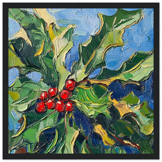 Holly with Crimson Berries Art Print Black Frame