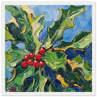 Holly with Crimson Berries Art Print White Frame