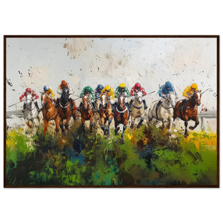 Horses Racing at Cheltenham Large Art Print Dark Wood Frame