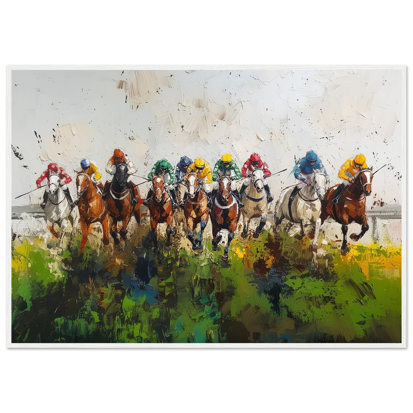 Horses Racing at Cheltenham Large Art Print White Wood Frame