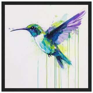 Hummingbird in Flight - A Burst of Colour and Grace Art Print Black Frame